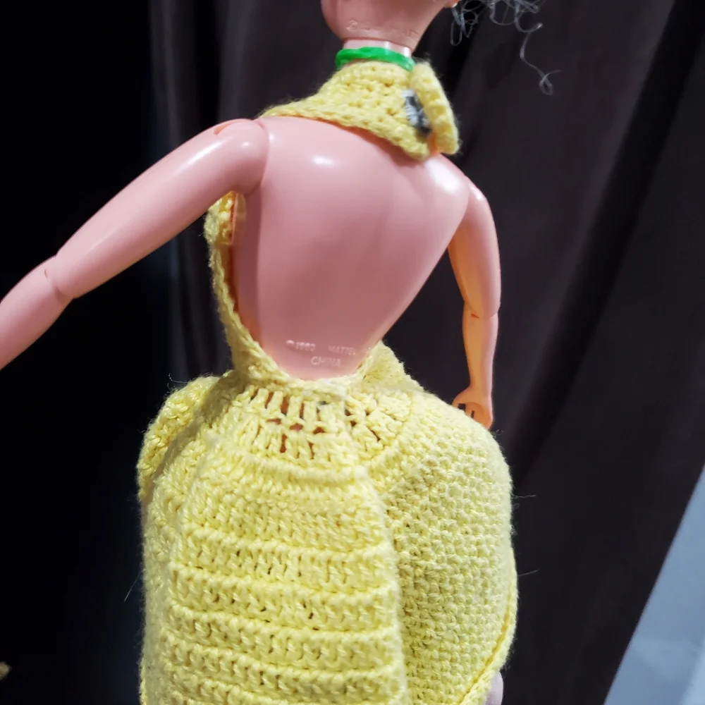 Hand Crocheted Yellow Barbie Doll Dress *NO DOLL* Vintage 💛